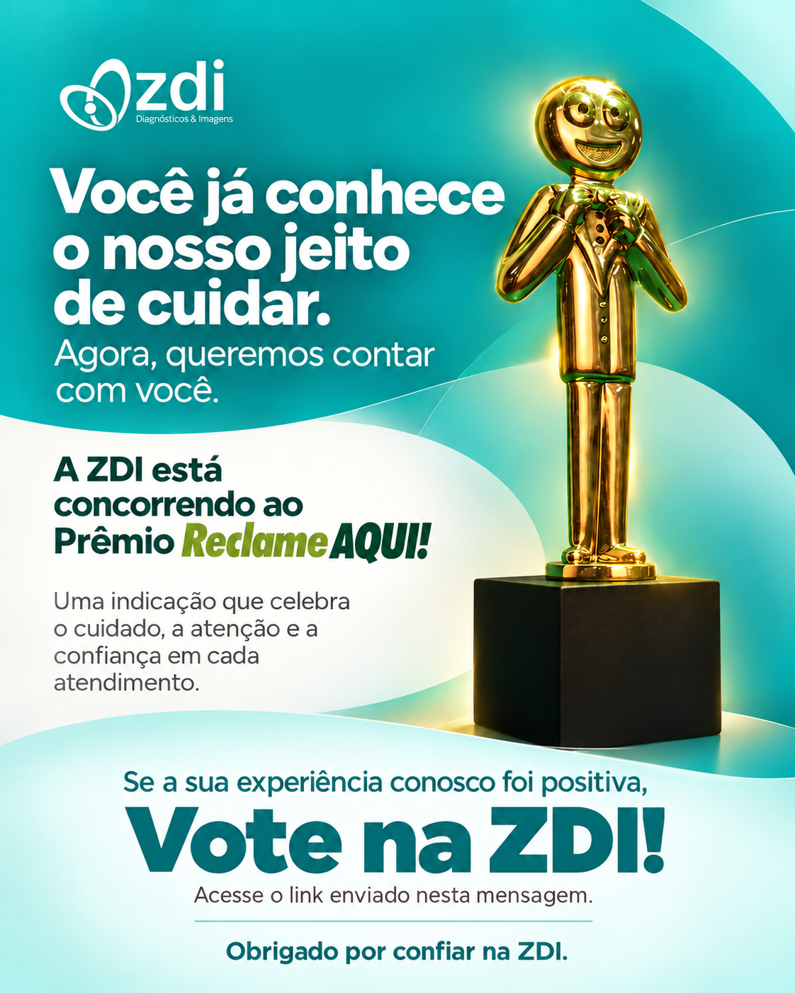 Vote na ZDI Diagnósticos no Prêmio Reclame Aqui